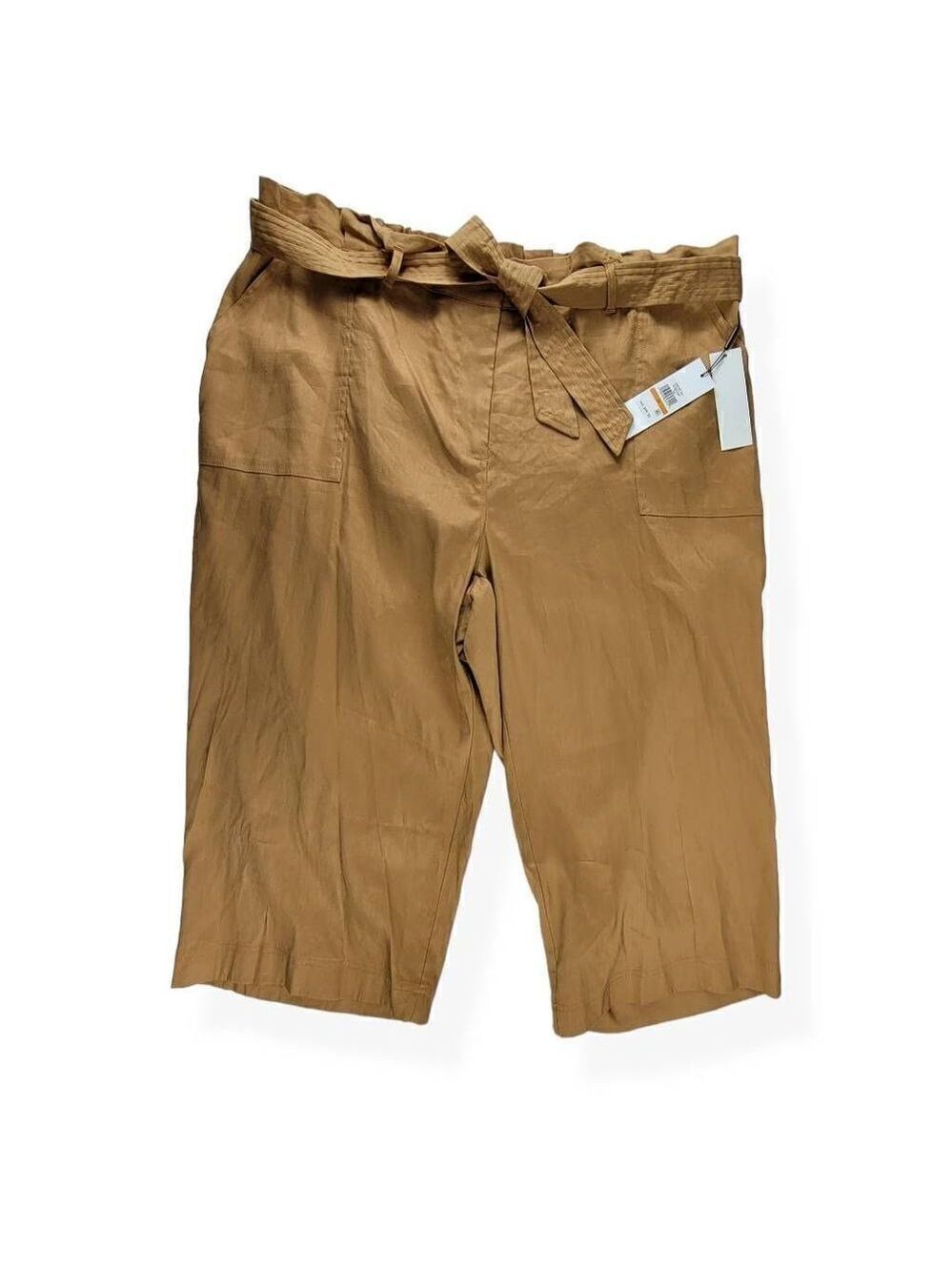 Calvin Klein  Linen Blend Tan Belted Paperbag Cropped Pants 3X